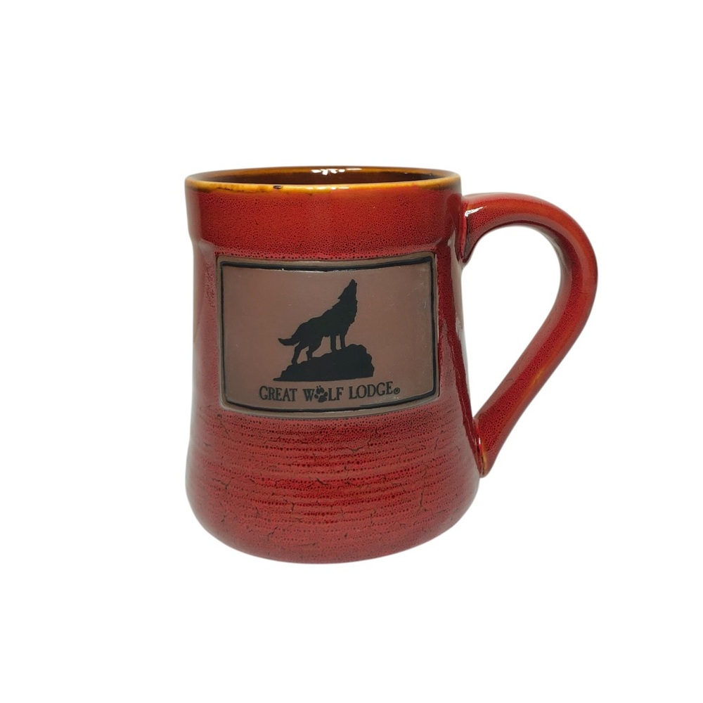 Great Wolf Lodge Oversize Ceramic Red Brown Black Logo Heavy Mug Collectible